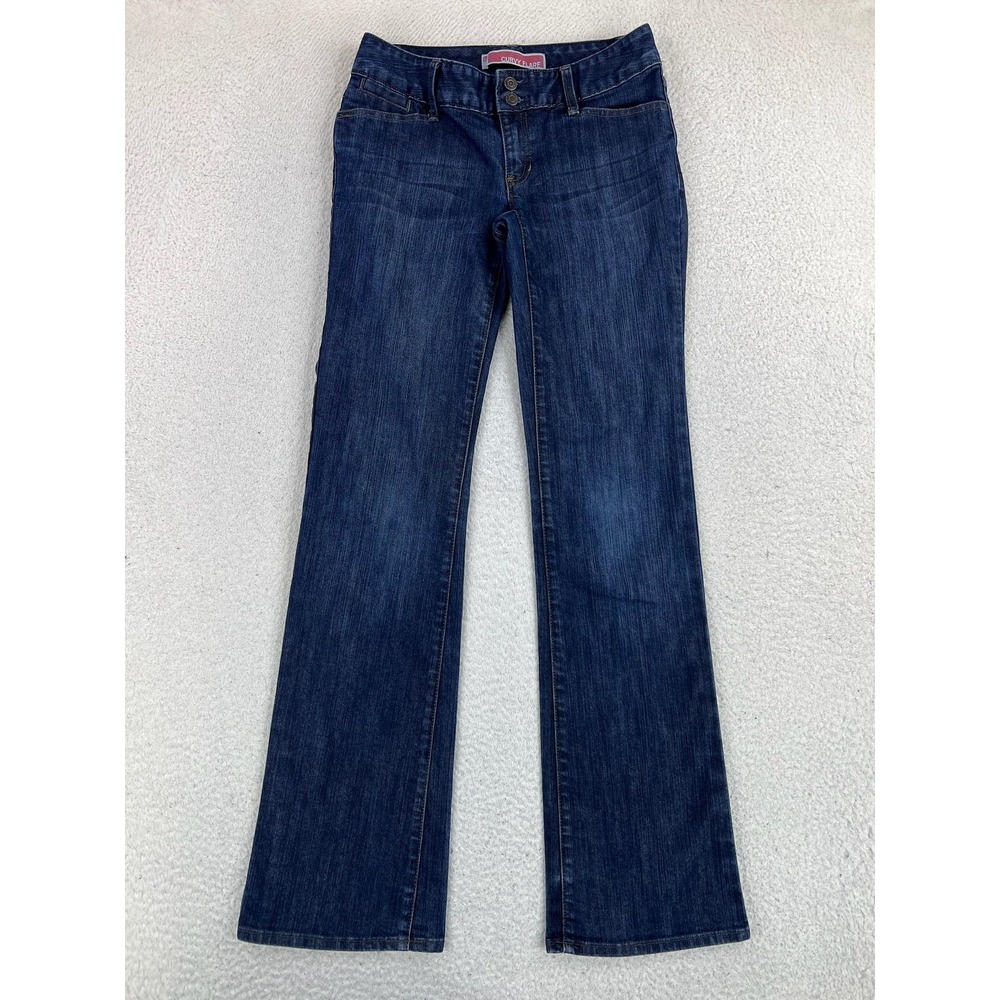 Gap Curvy Flare Jeans Juniors 1 Blue Dark Wash Low Rise Distressed Hem Denim